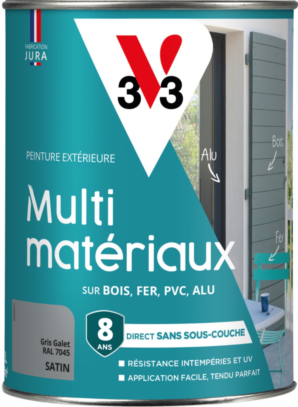 Peinture multi-supports direct protect satin 1,5 L gris galet  - V33