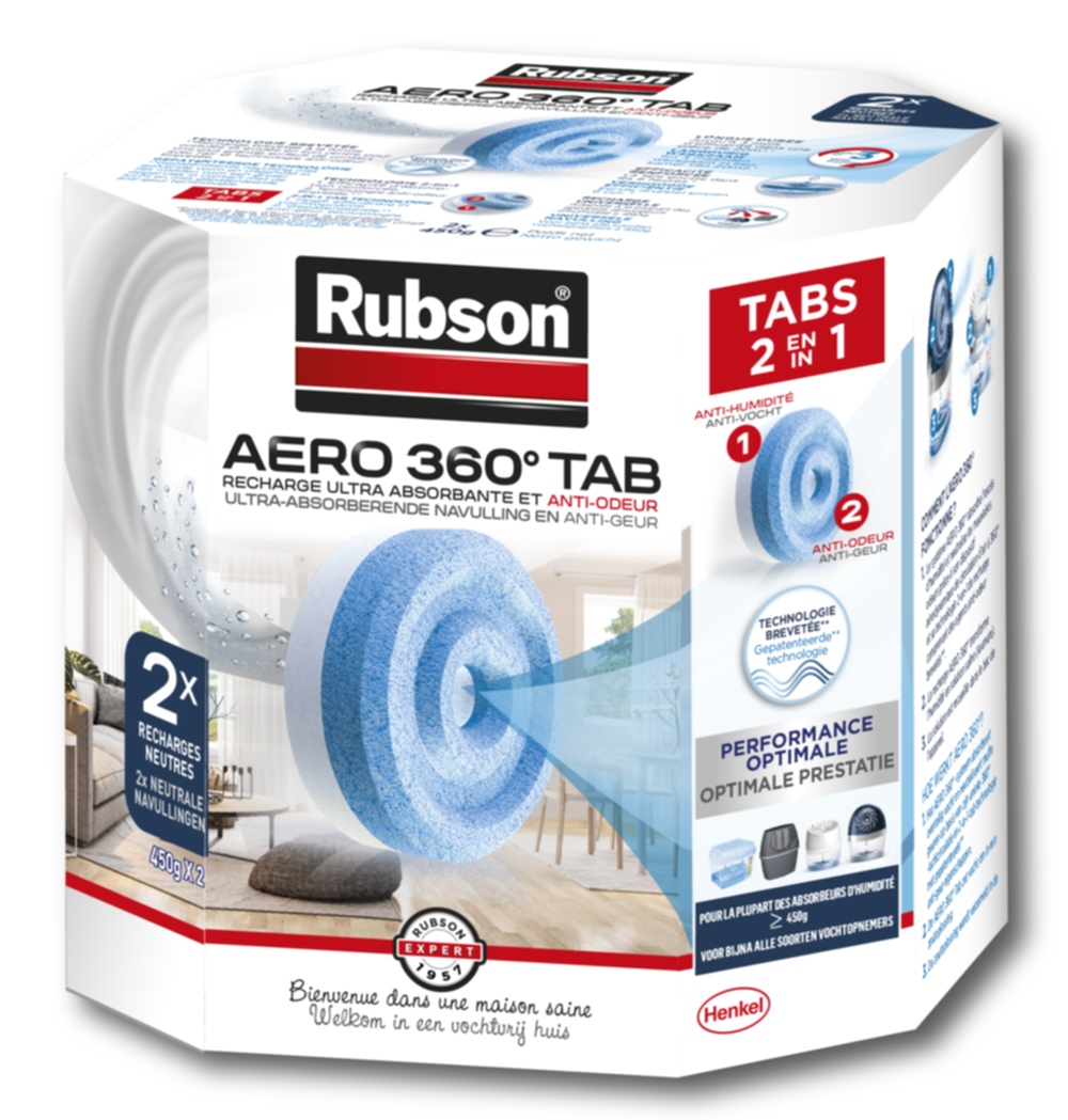 2 recharges Ultra-Absorbante d'humidité Aero 360° - RUBSON