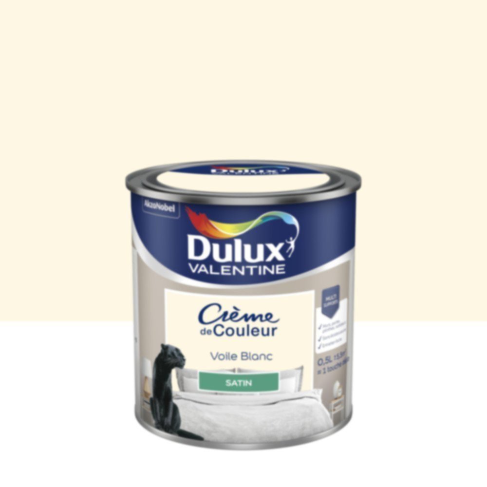 Peinture murs et boiseries Crème de Couleur Satin Voile Blanc 0,5L - DULUX VALENTINE