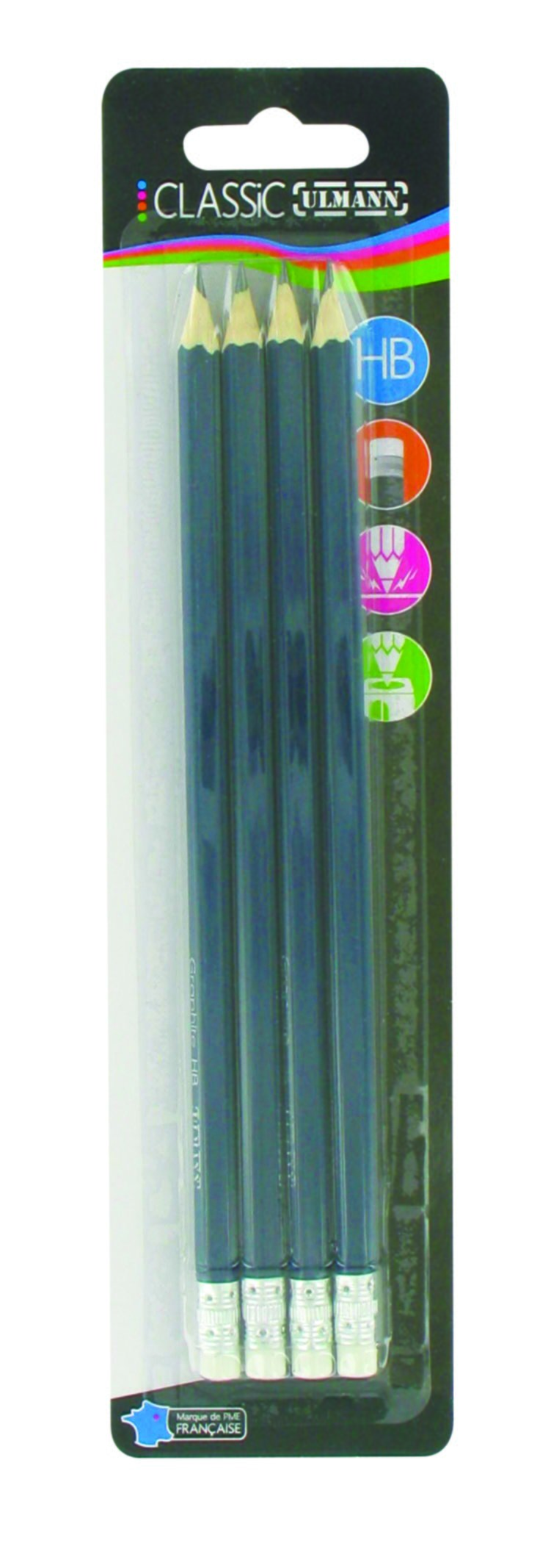 4 crayons graphite HB Classic + bout gomme - ULMANN 