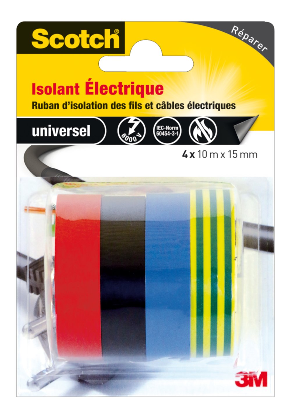 4 Rubans isolant électrique adhésif 4 couleurs 10mx15mm - SCOTCH™