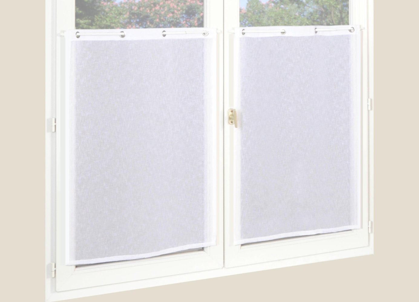 Paire de vitrages étamine aspect lin blanc 60x90cm