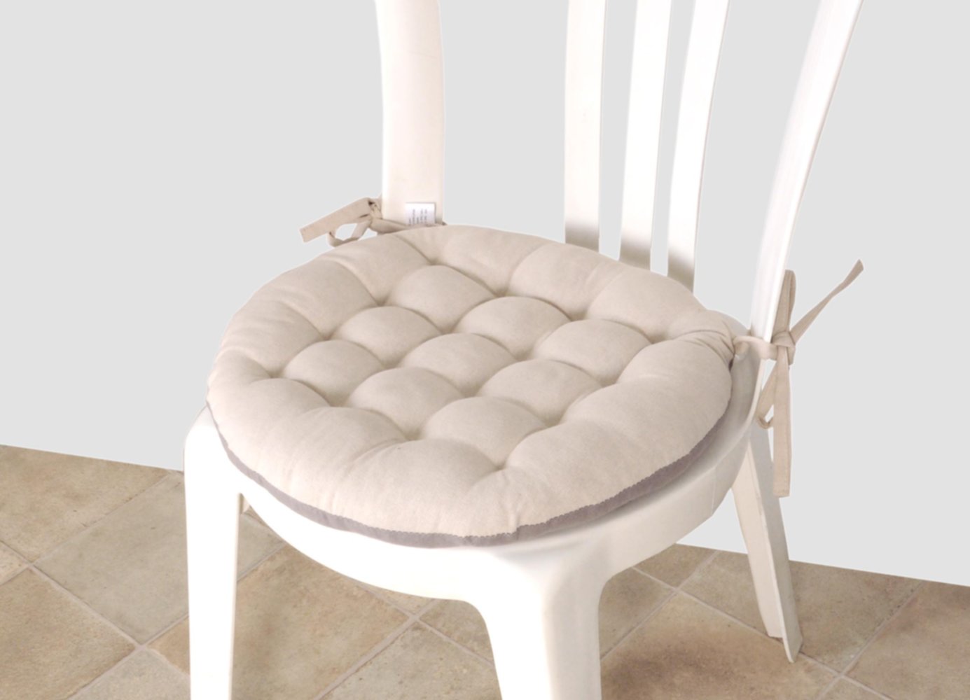 Coussin de chaise ronde bicolore 40x40 cms galet/gris