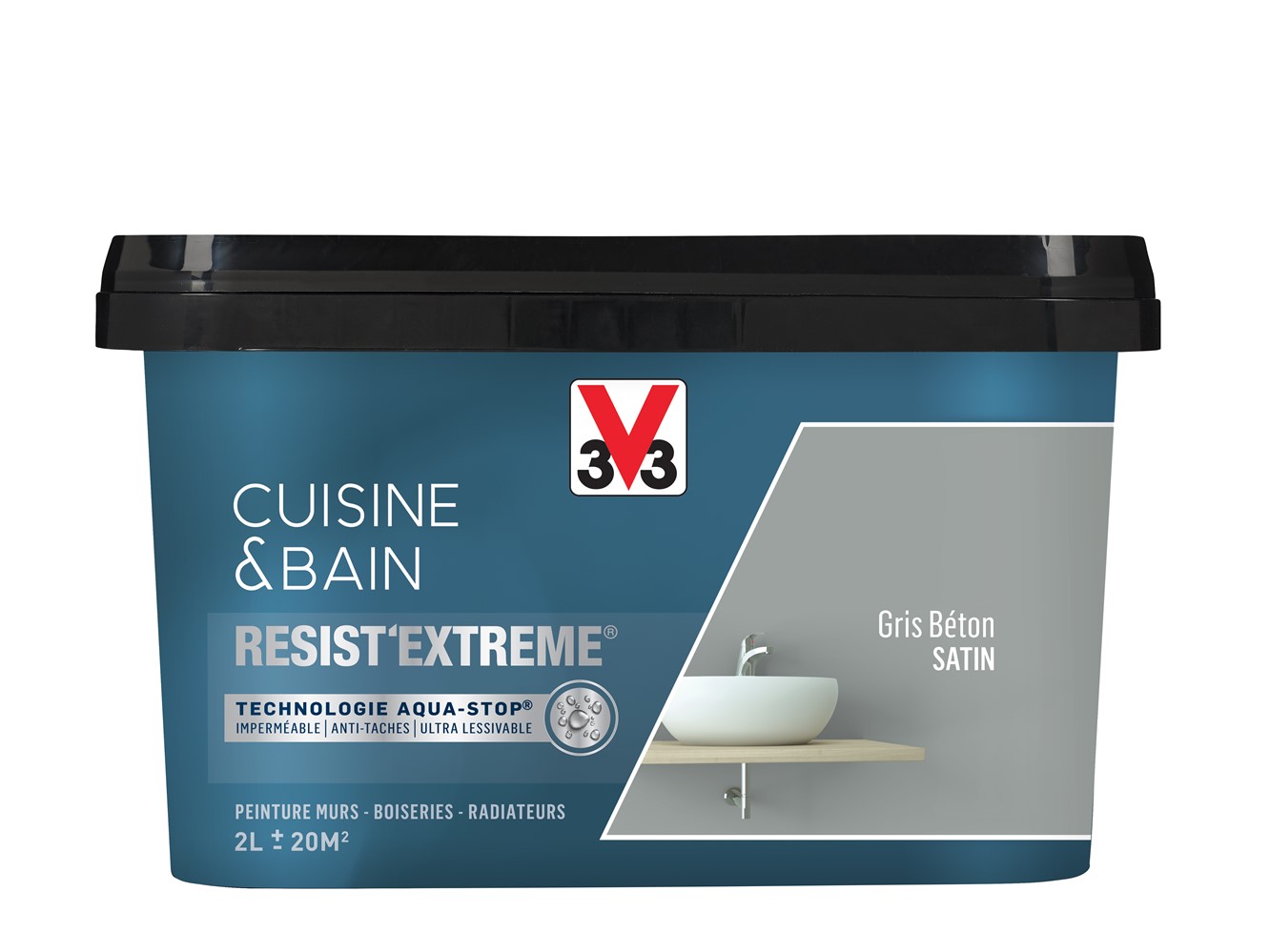 Peinture cuisine & bain Resist'Extrême gris béton satin 2L - V33
