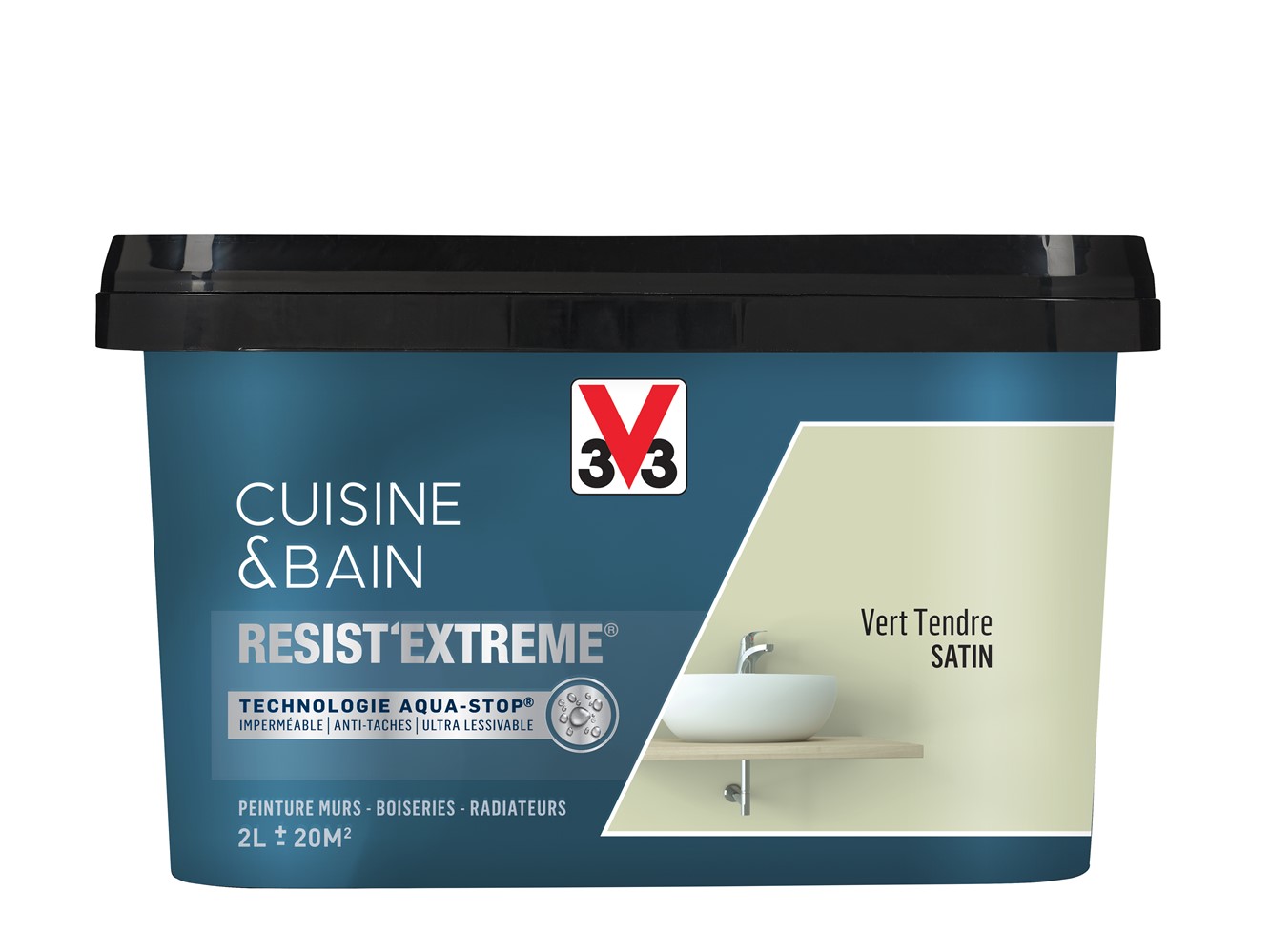 Peinture cuisine & bain Resist'Extrême vert tendre satin 2L - V33