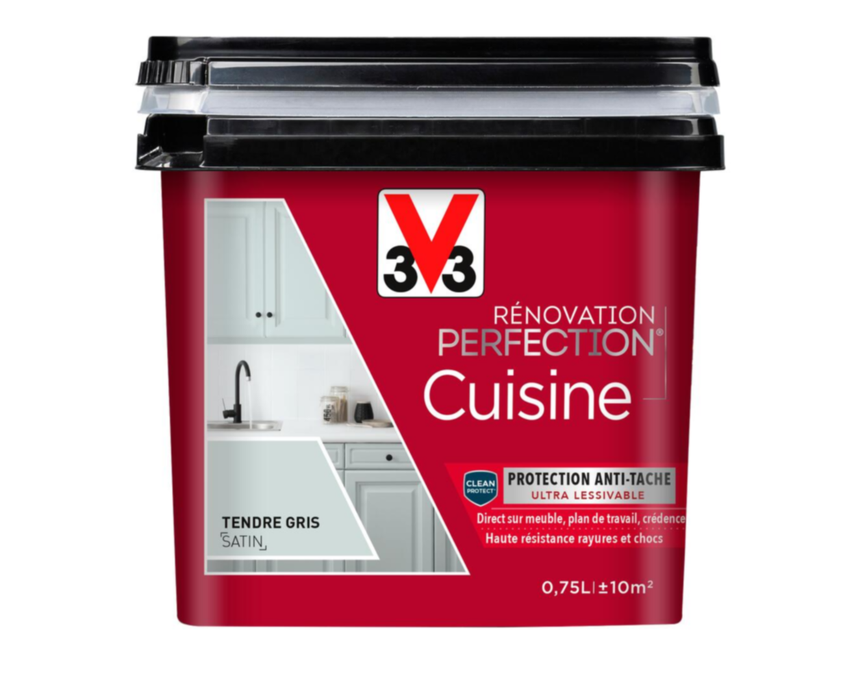 Peinture rénovation cuisine Perfection tendre gris satin 0,75l - V33