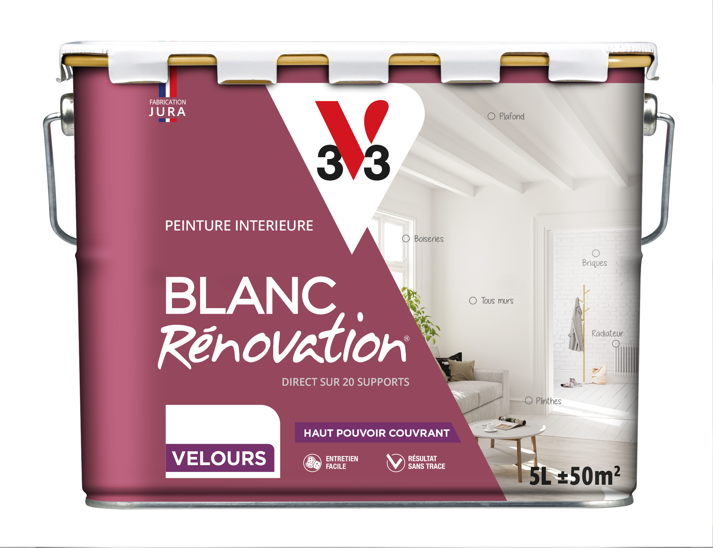 Peinture murs et plafonds blanc rénovation Velours 5L - V33