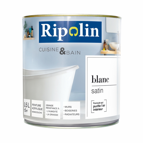 Peinture Cuisine et Bain blanc 0,5L - RIPOLIN