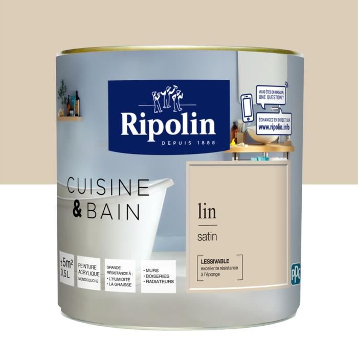 Peinture Cuisine et Bain lin 0,5L - RIPOLIN