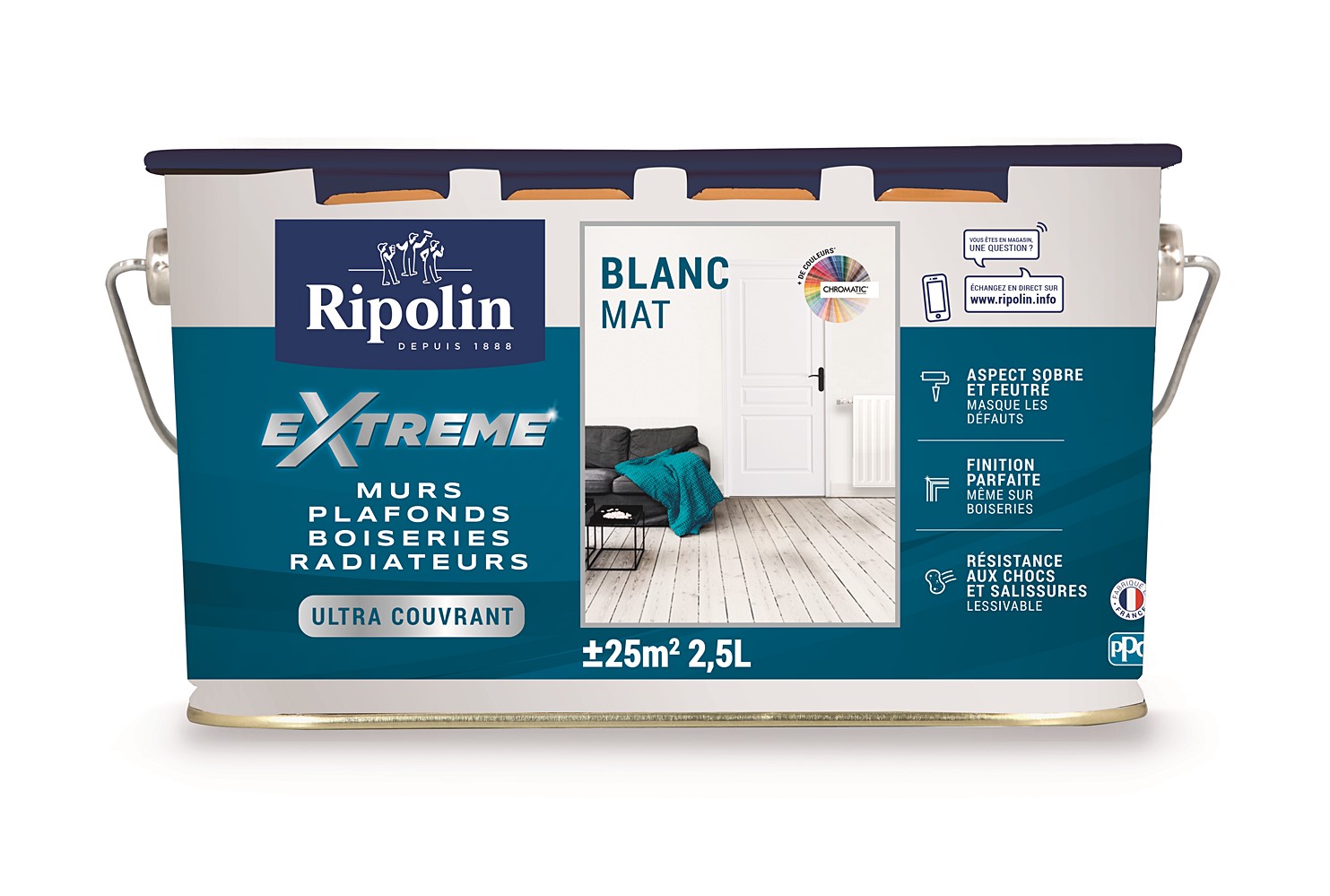 Protection extrême Mur & Plafond Blanc Mat 2,5L - RIPOLIN
