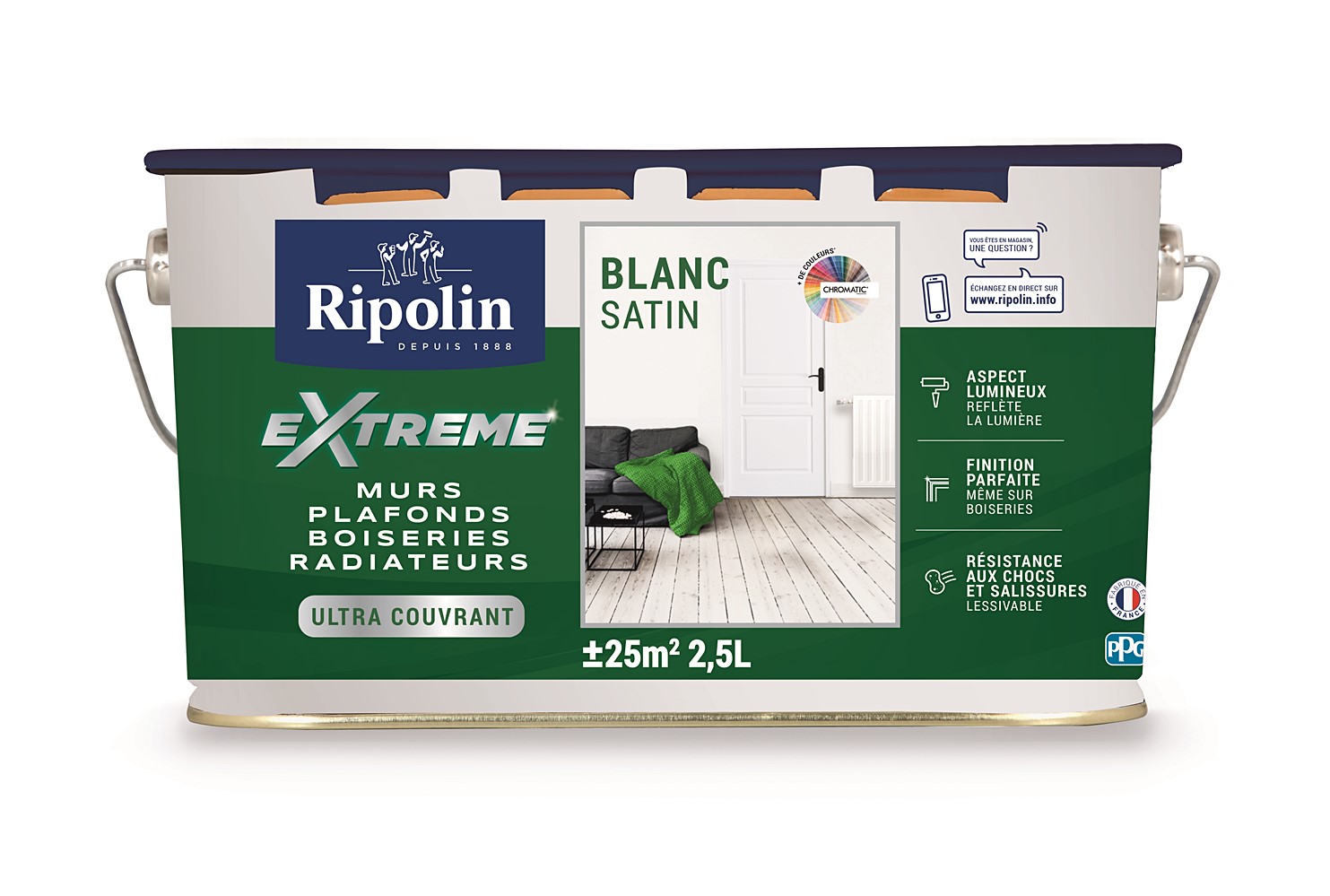 Protection extrême Mur & Plafond Blanc Satin 2,5L - RIPOLIN