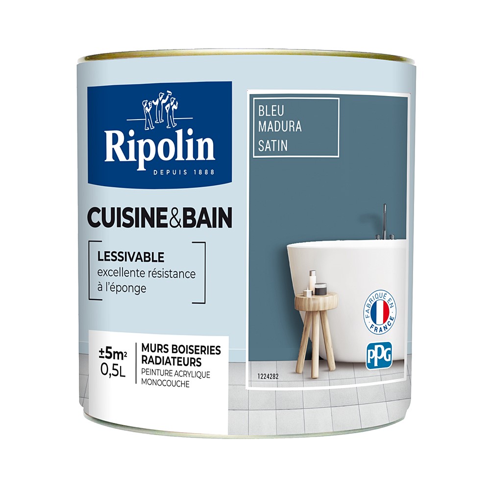 Peinture Cuisines et bains satin bleu madura 0,5L RIPOLIN