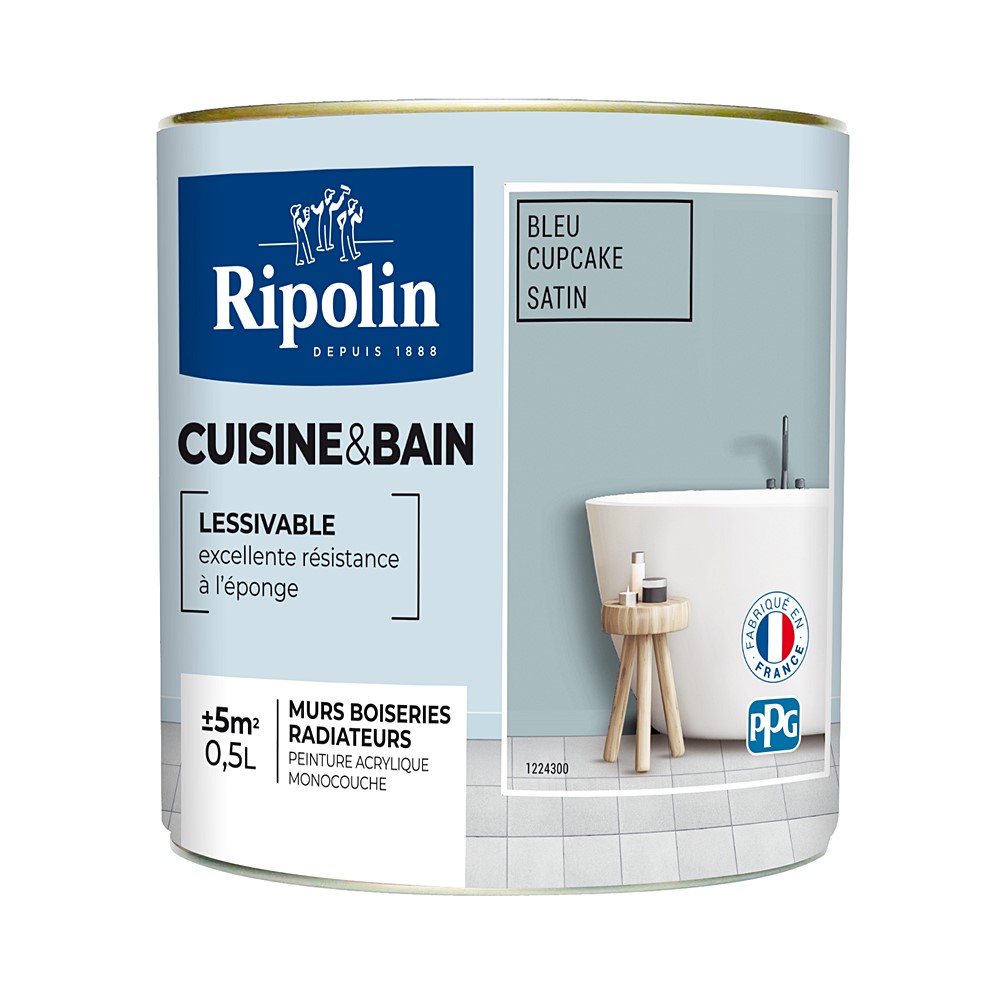 Peinture Cuisines et bains satin bleu cup 0,5L RIPOLIN
