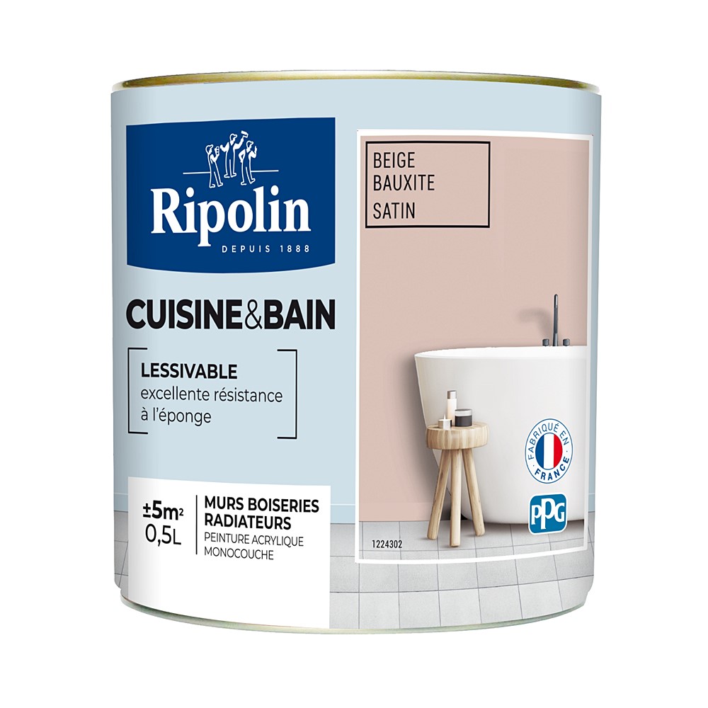 Peinture Cuisines et bains satin beige baux 0,5L RIPOLIN