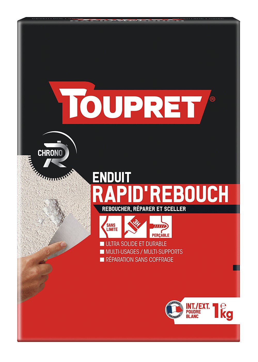 Enduit Rapid' Rebouch poudre 1 kg blanc - TOUPRET