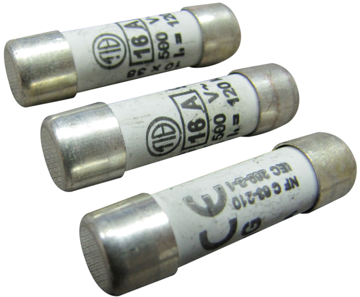 3 fusibles cylindre 10,3x38mm 16a. - TIBELEC