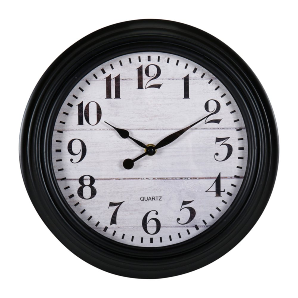 Horloge plastique Ø30 cm fond effet bois - OSTARIA