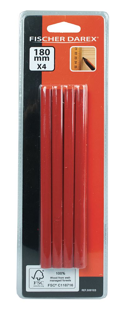 Lot de 4 crayons de charpentier 18 cm - FISCHER DAREX