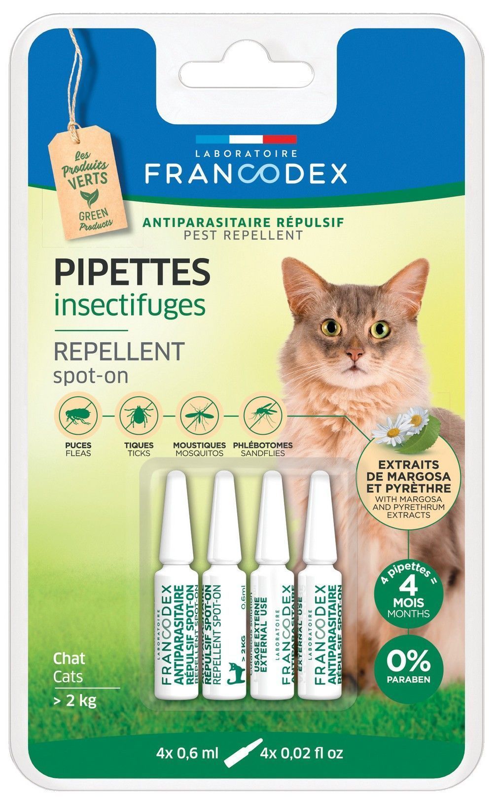 Pipette antiparasitaire insectifuge chat x4
