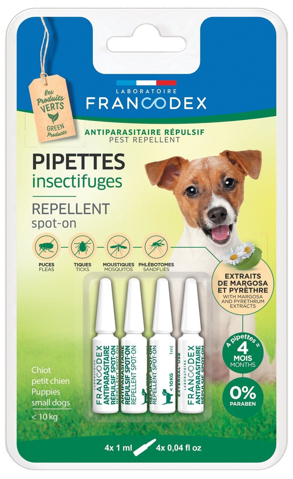 Pipette antiparasitaire insectifuge pt chien x4
