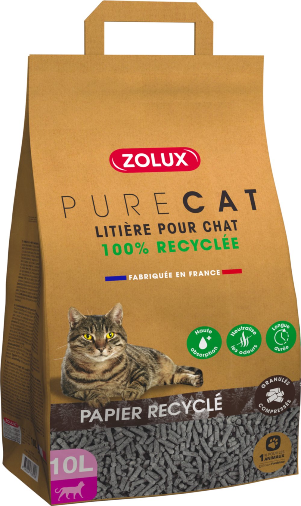 Litière Purecat papier recyclé naturel 10 L - ZOLUX