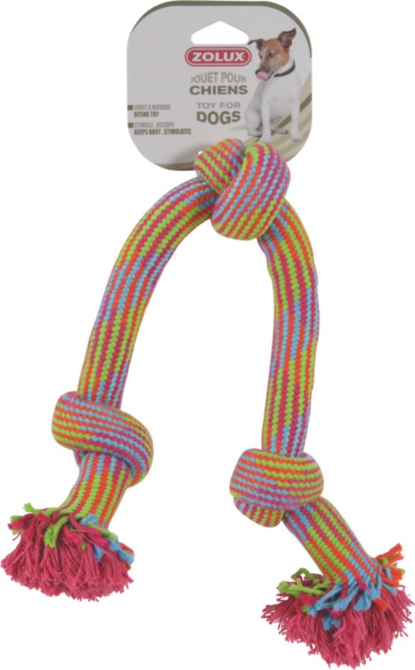 Jouet chien corde colorée 3 nœuds 48cm