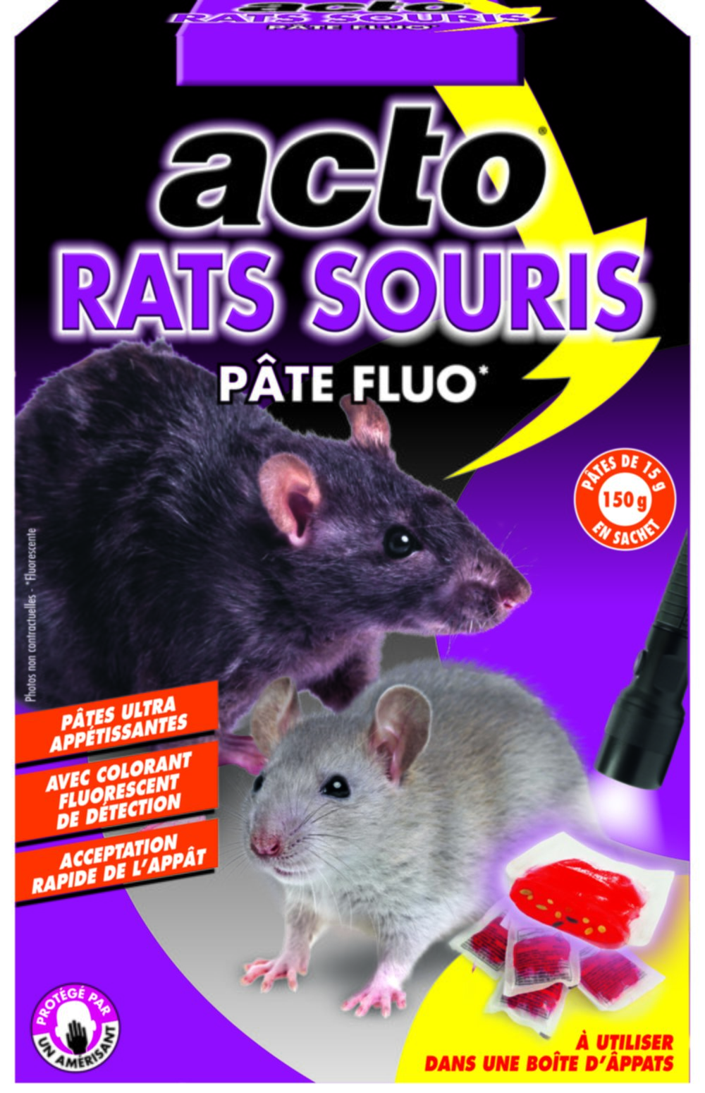 Pâte Appât Fluorescente Rats/Souris 10x15gr - ACTO