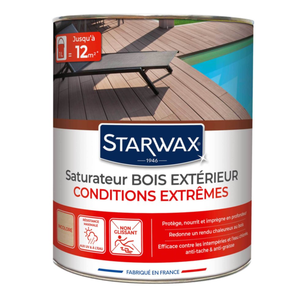 Saturateur haute protection terrasse bois incolore 1L - STARWAX