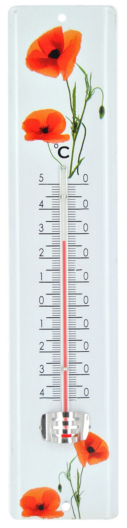 Thermomètre métal décor coquelicot 30cm - BLACKFOX