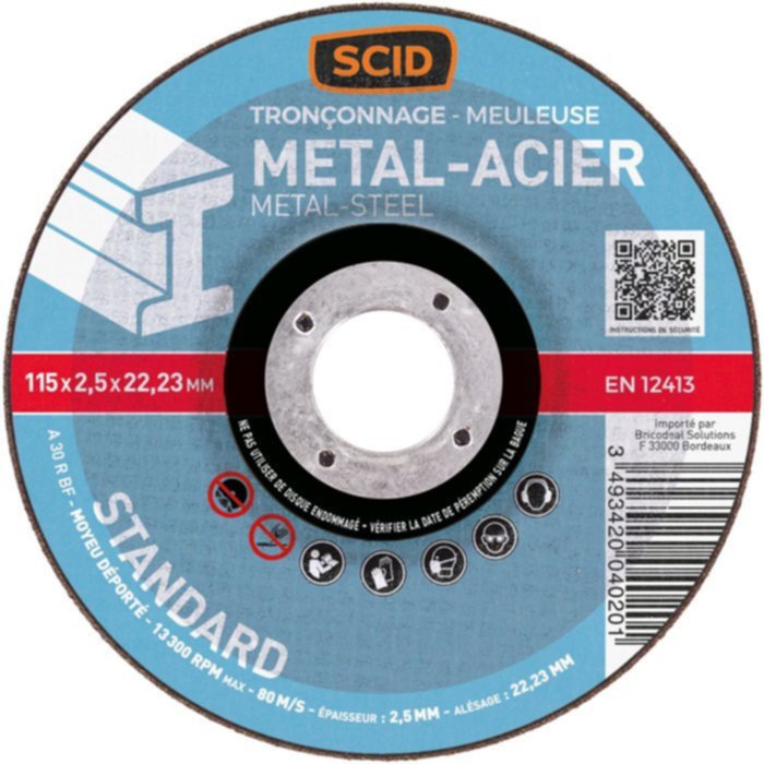 5 disques à tronçonner métal Ø115mm - SCID