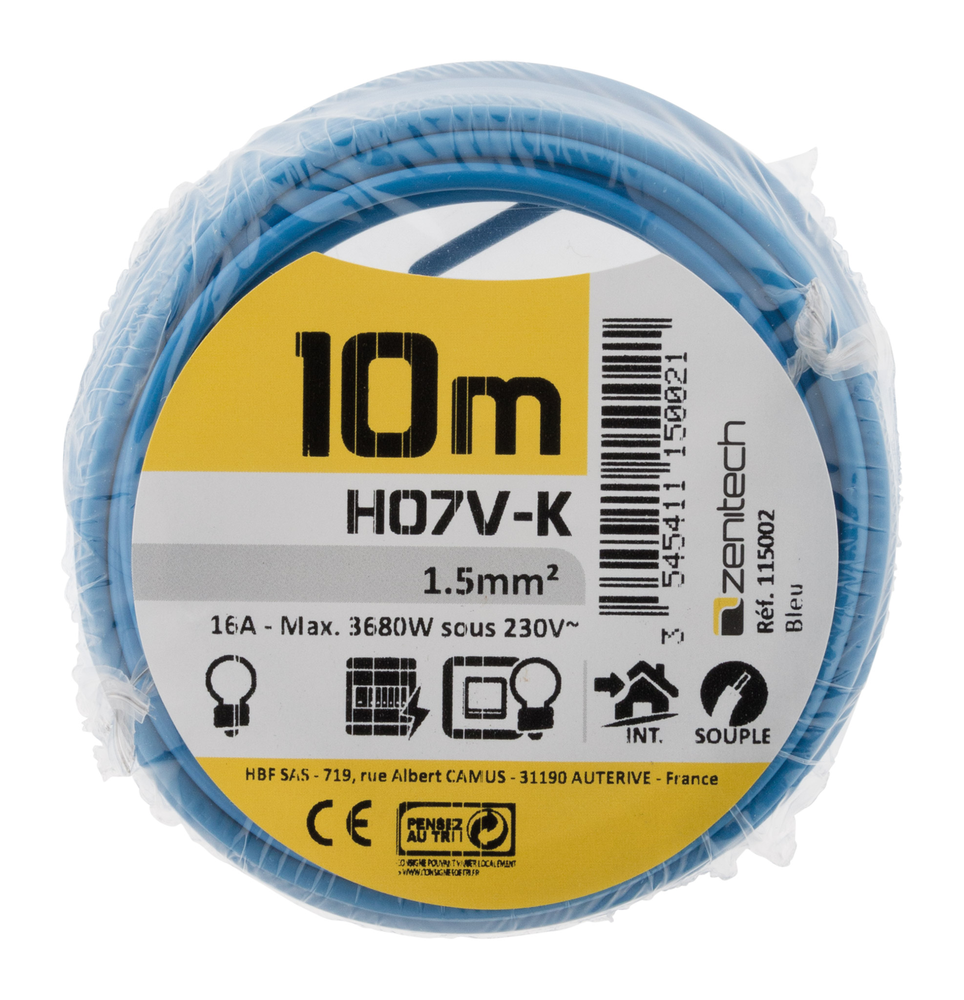 Cable ho7vk 1.5 bleu 10m - plasto - INOTECH