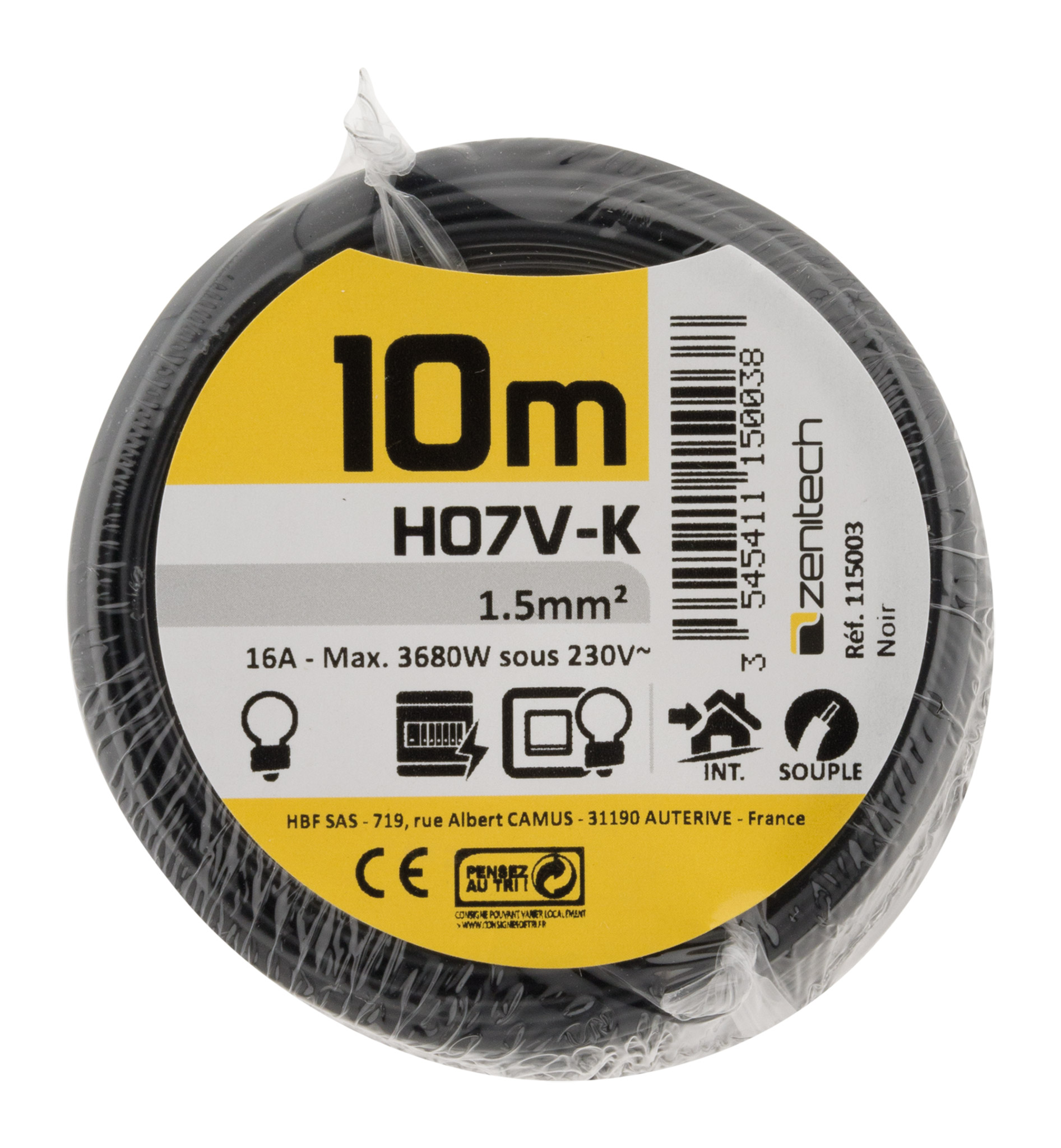 Cable ho7vk 1.5 noir 10m - plasto - INOTECH