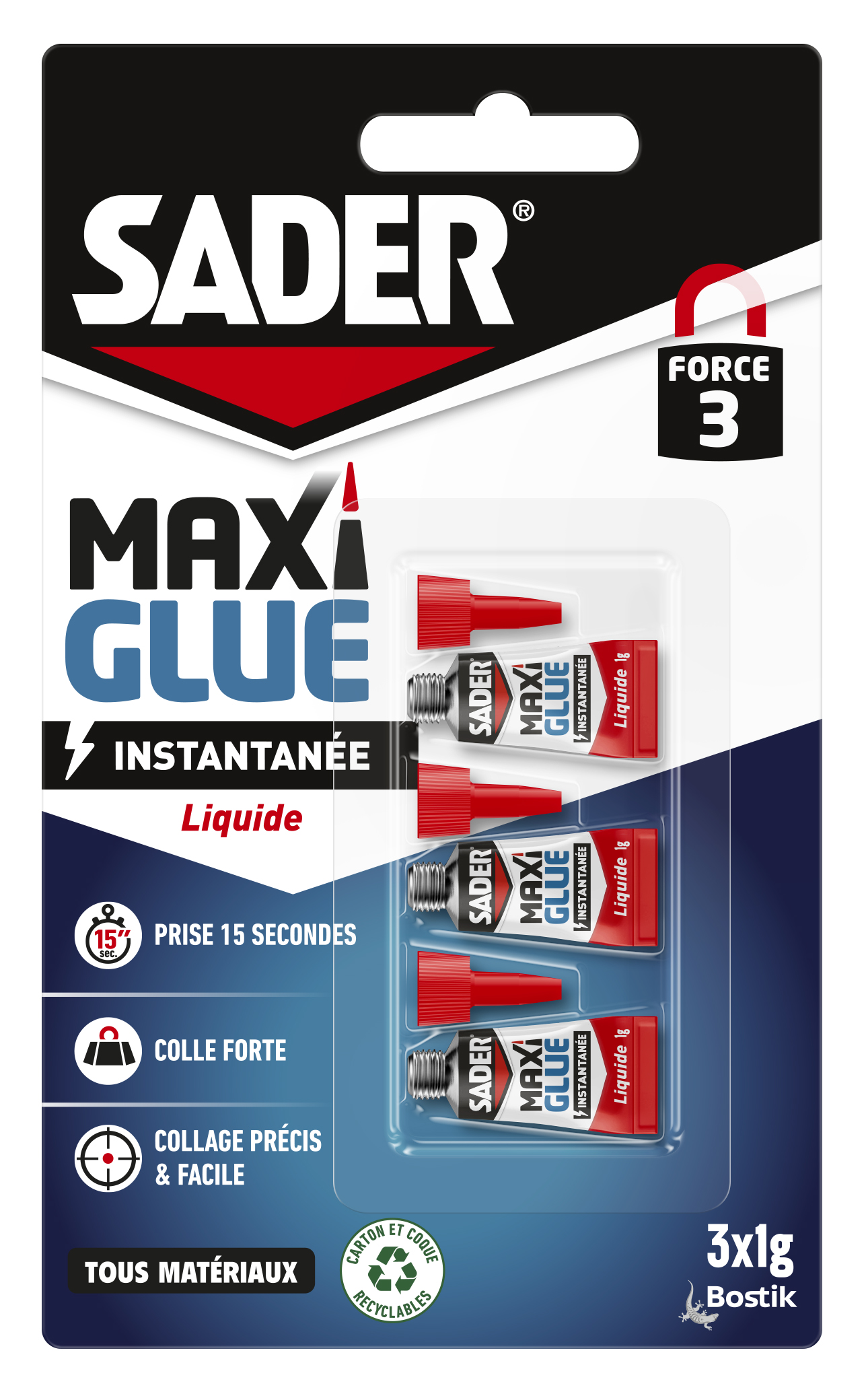 Colle cyanoacrylate Maxiglue Liquide 3x1g - SADER 