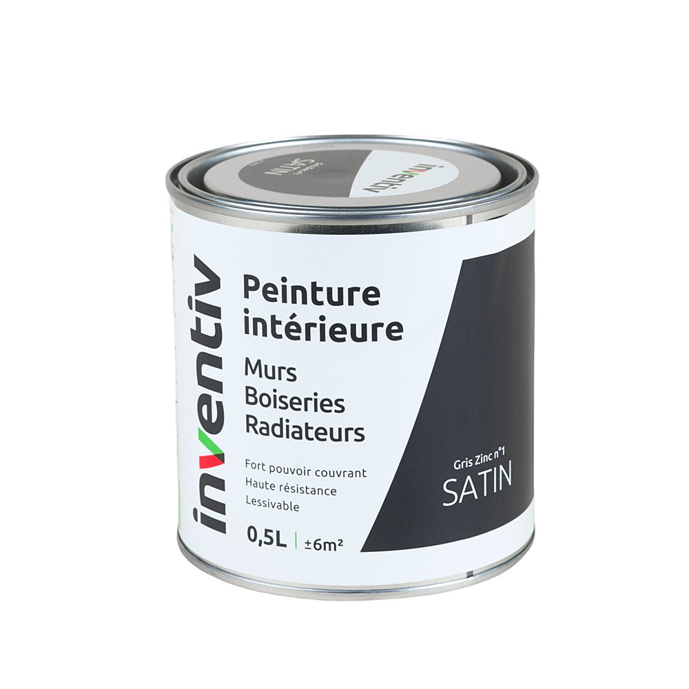 Peinture Murs Boiseries Radiateurs satin 0,5L gris zinc 1 - INVENTIV