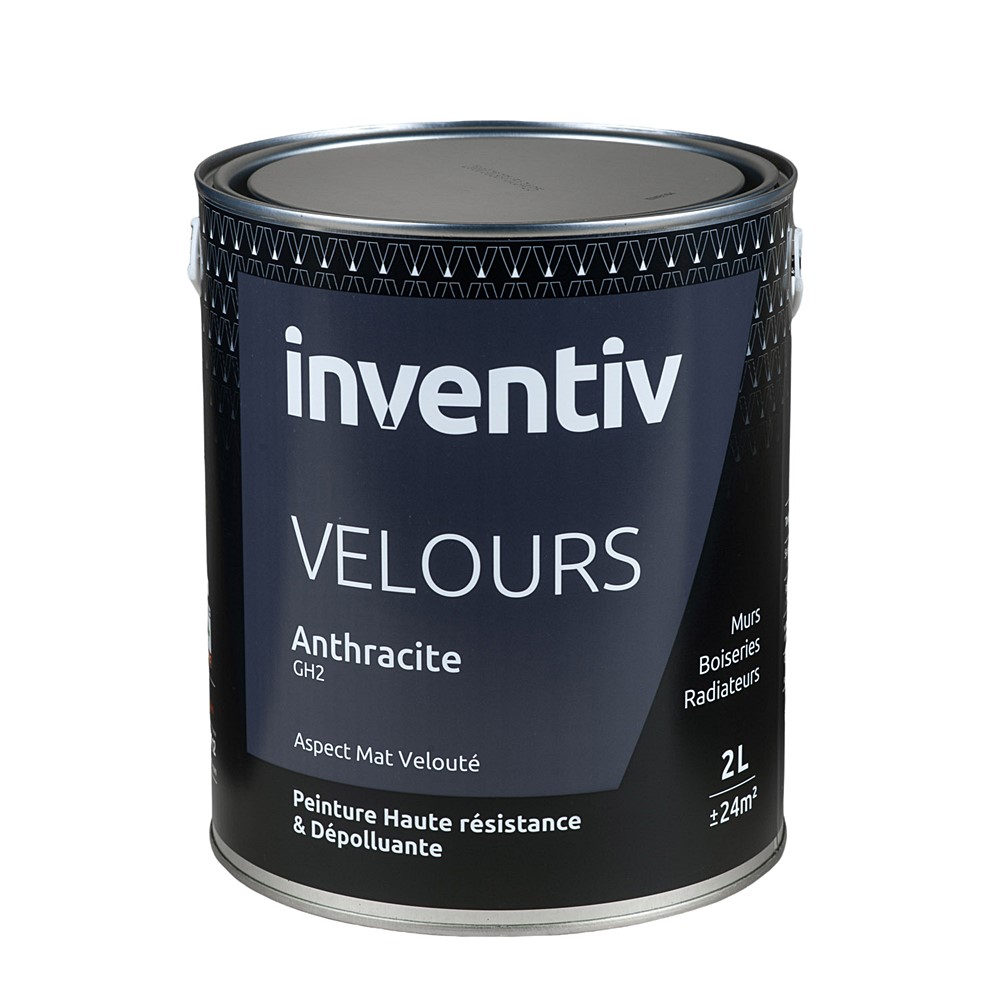 Peinture haute résistance & dépolluante Velours 2L Anthracite GH2 - INVENTIV