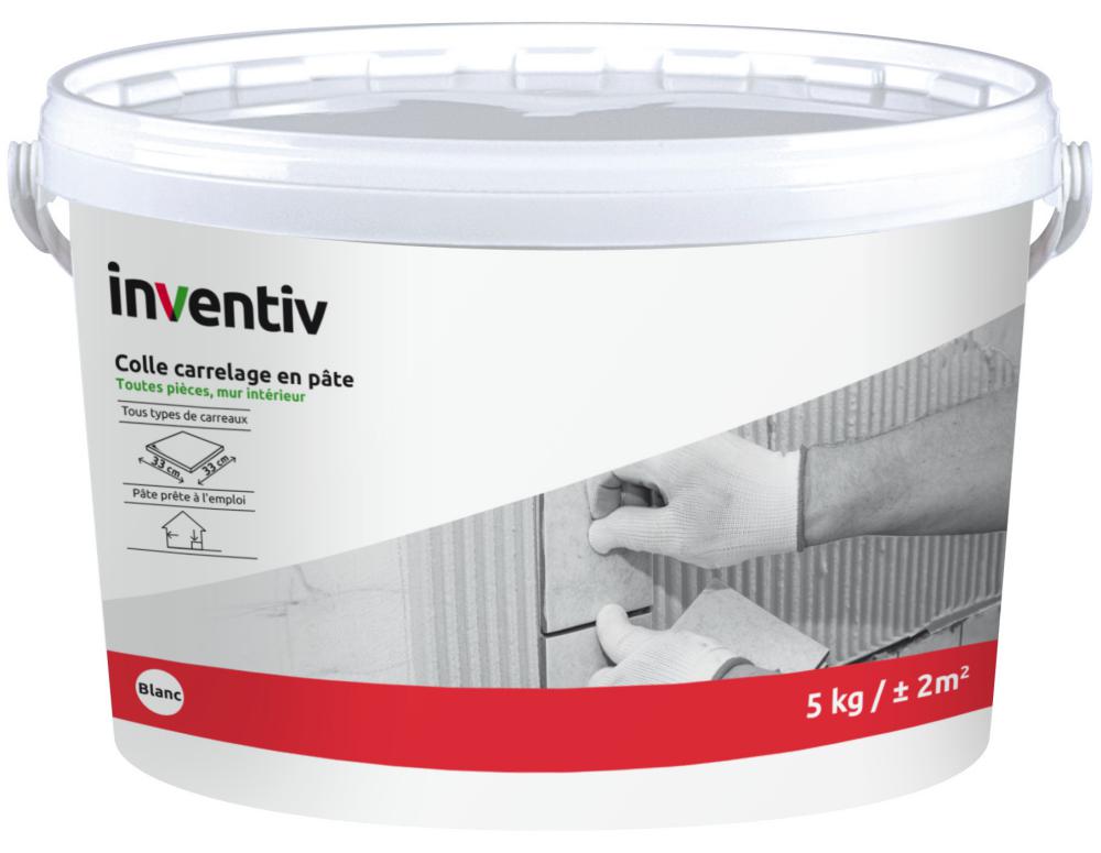 Colle carrelage en pâte murs intérieurs D2 blanc 5kg - INVENTIV