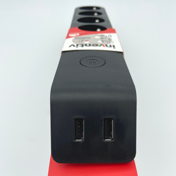 Multiprise 5 Prises 2P+T 16A Interrupteur 2 USB 1,50m Gris Noir
