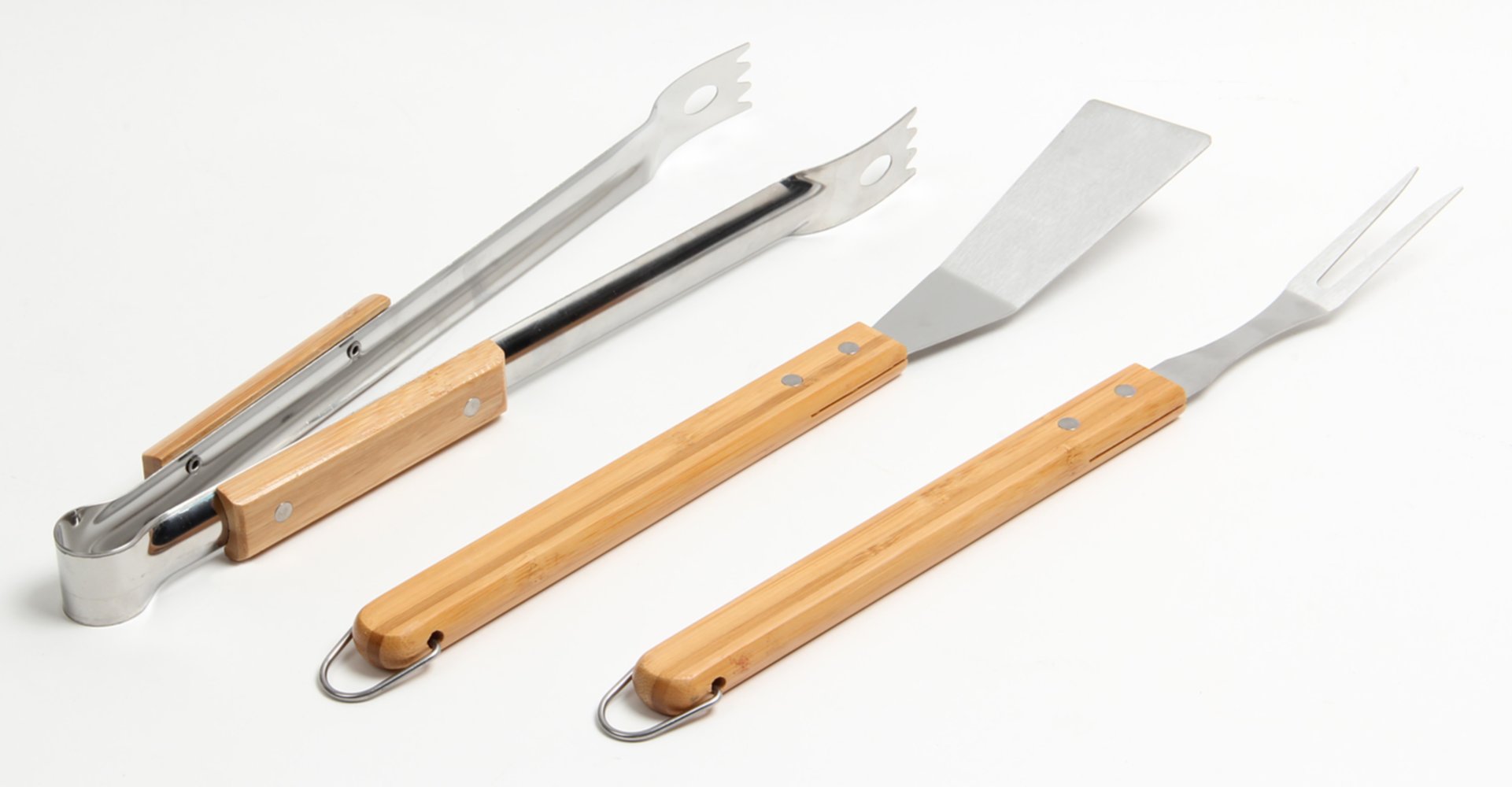 Set Barbecue 3 pièces (pince + spatule + fourchette manche bambou) - INVENTIV
