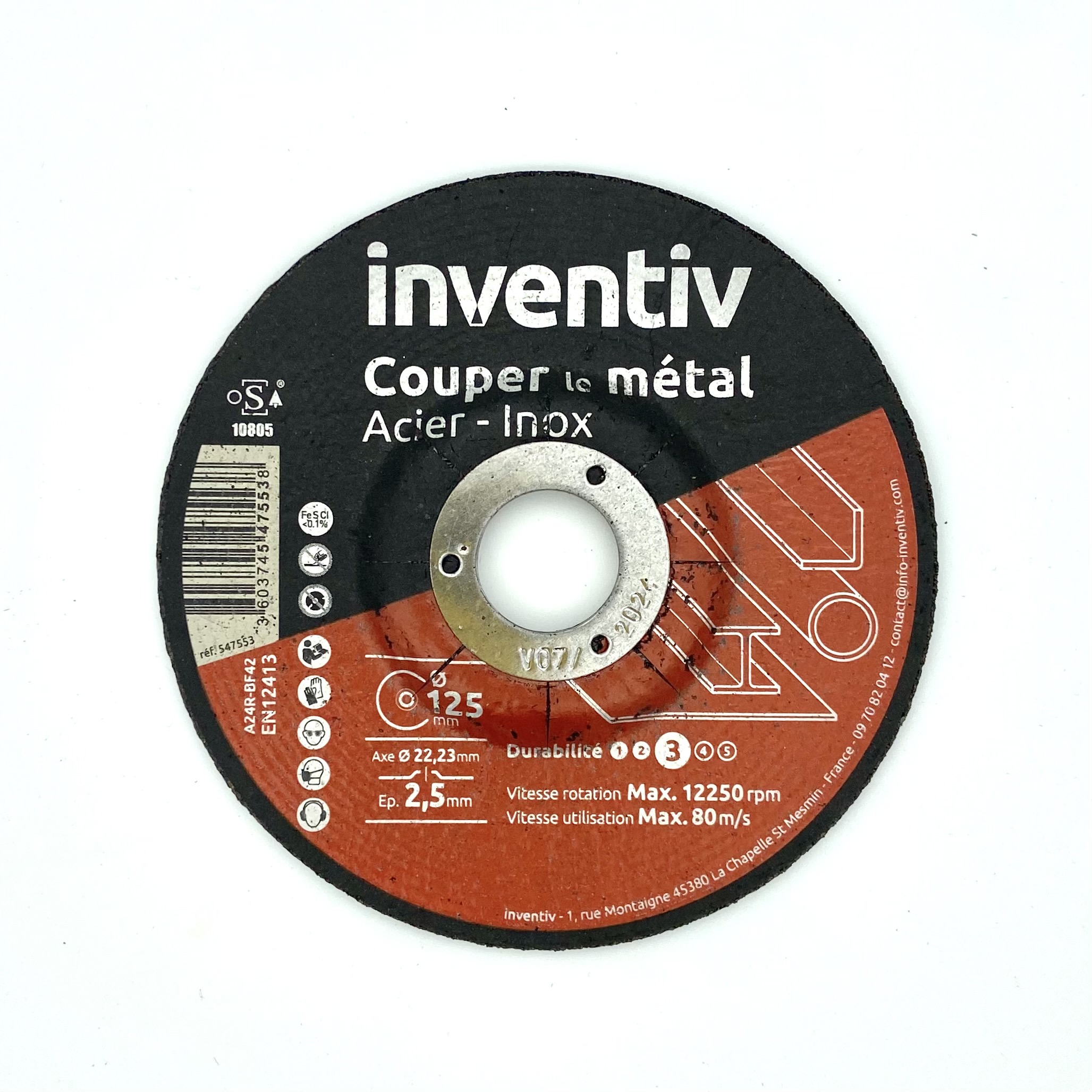 Disque Métal/Inox 125x2,5mm - INVENTIV