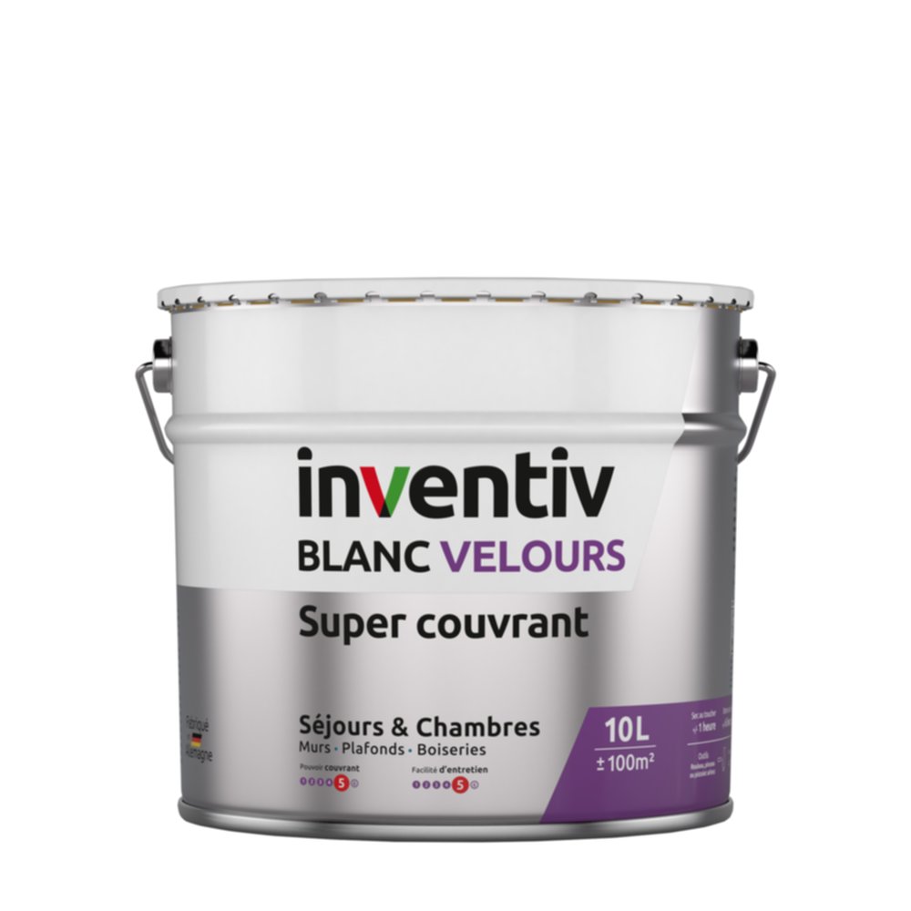 Peinture Séjours et Chambres Blanc supercouvrant Velours 10L  - INVENTIV