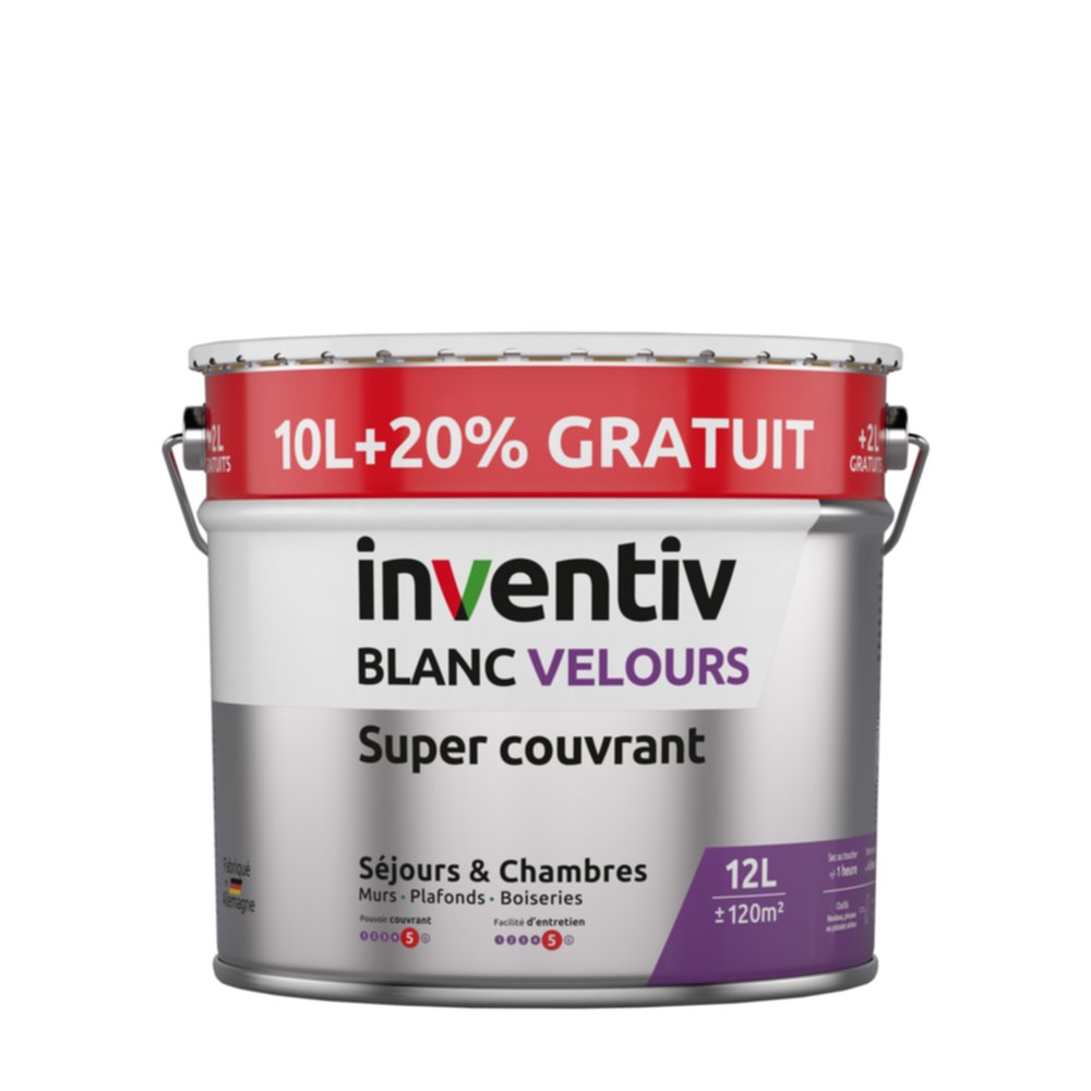 Peinture mur & plafond Super Couvrant Blanc Velours 10L+20% - INVENTIV
