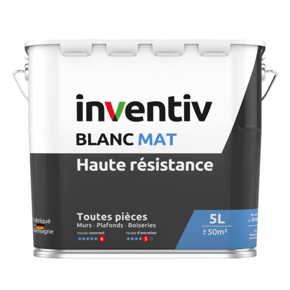 Peinture murs/plafonds haute résistance Blanc mat 5L  - INVENTIV