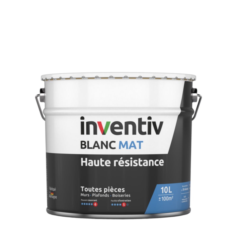 Peinture murs/plafonds haute résistance Blanc mat 10L  - INVENTIV
