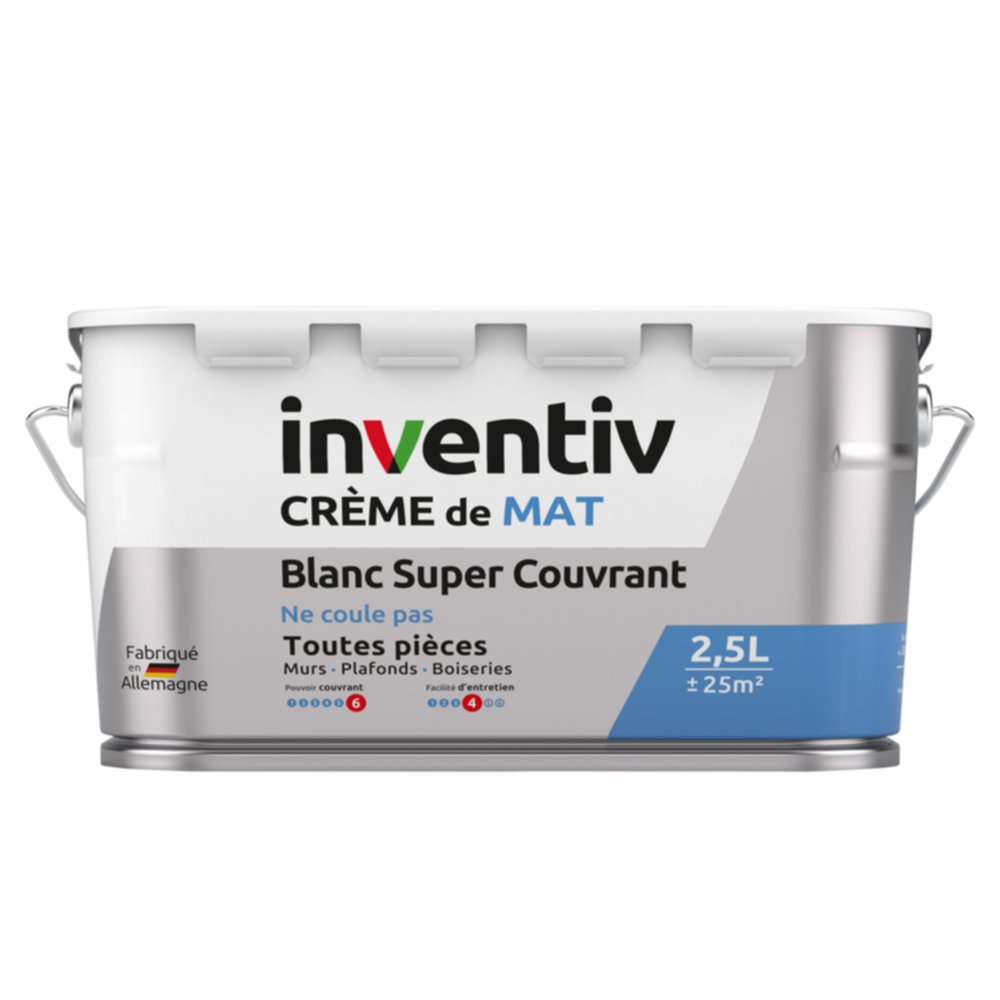 Peinture murs/plafonds crème Blanc mat 2,5L  - INVENTIV