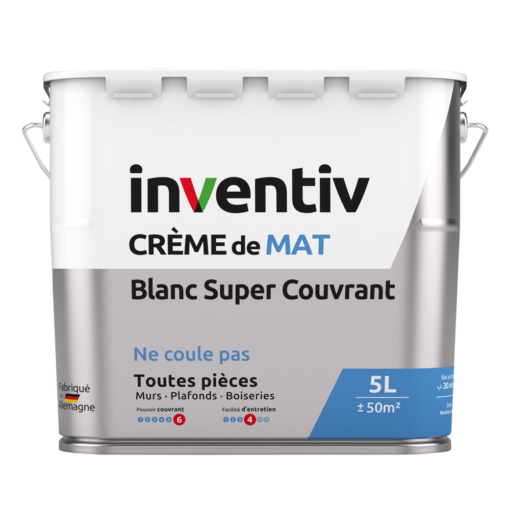 Peinture murs/plafonds crème Blanc mat 5L  - INVENTIV