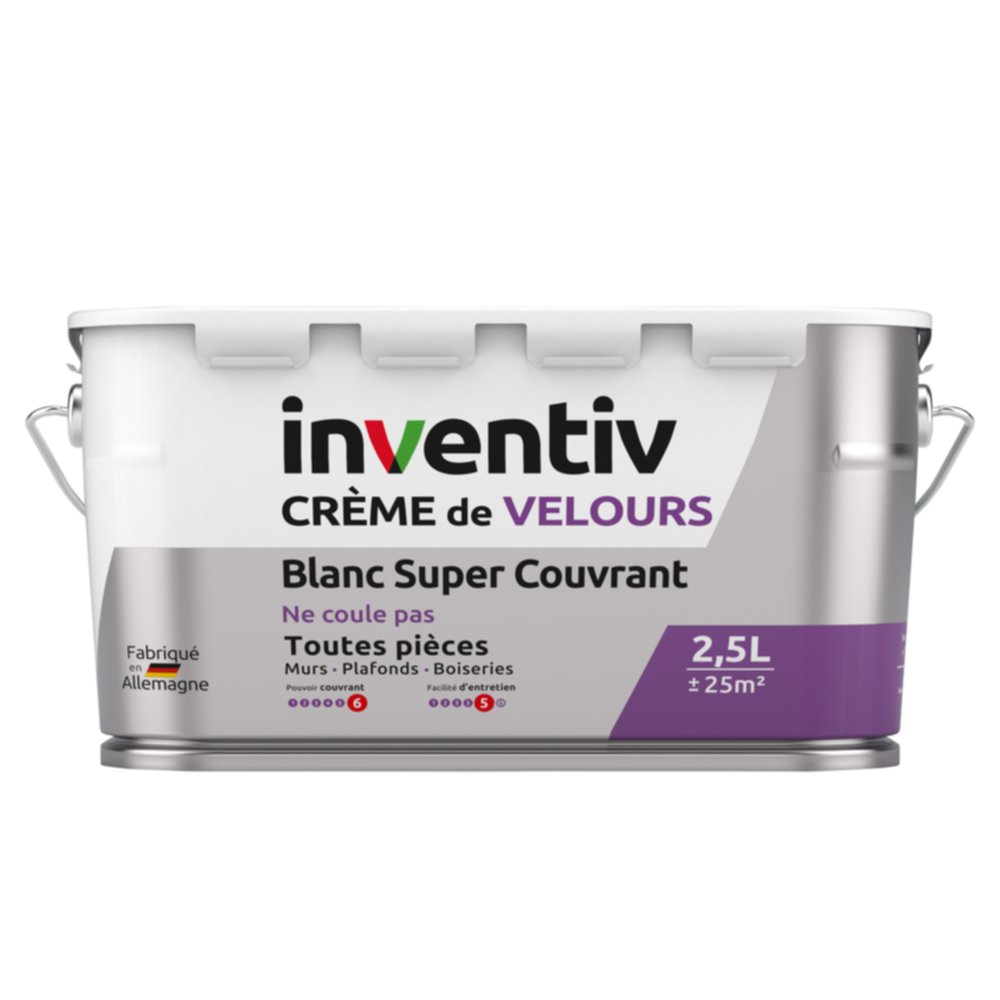 Peinture murs/plafonds crème Blanc velours 2,5L  - INVENTIV
