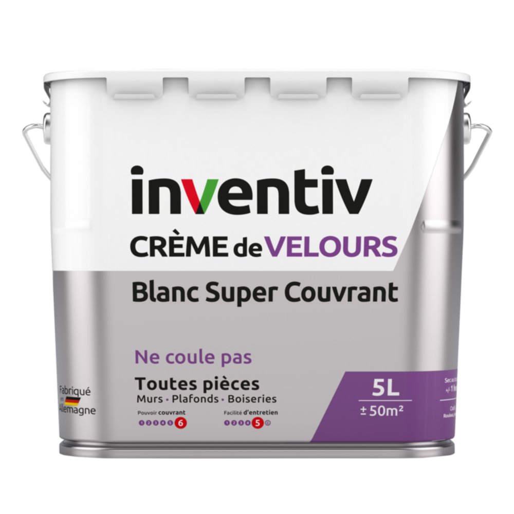 Peinture murs/plafonds crème Blanc velours 5L  - INVENTIV