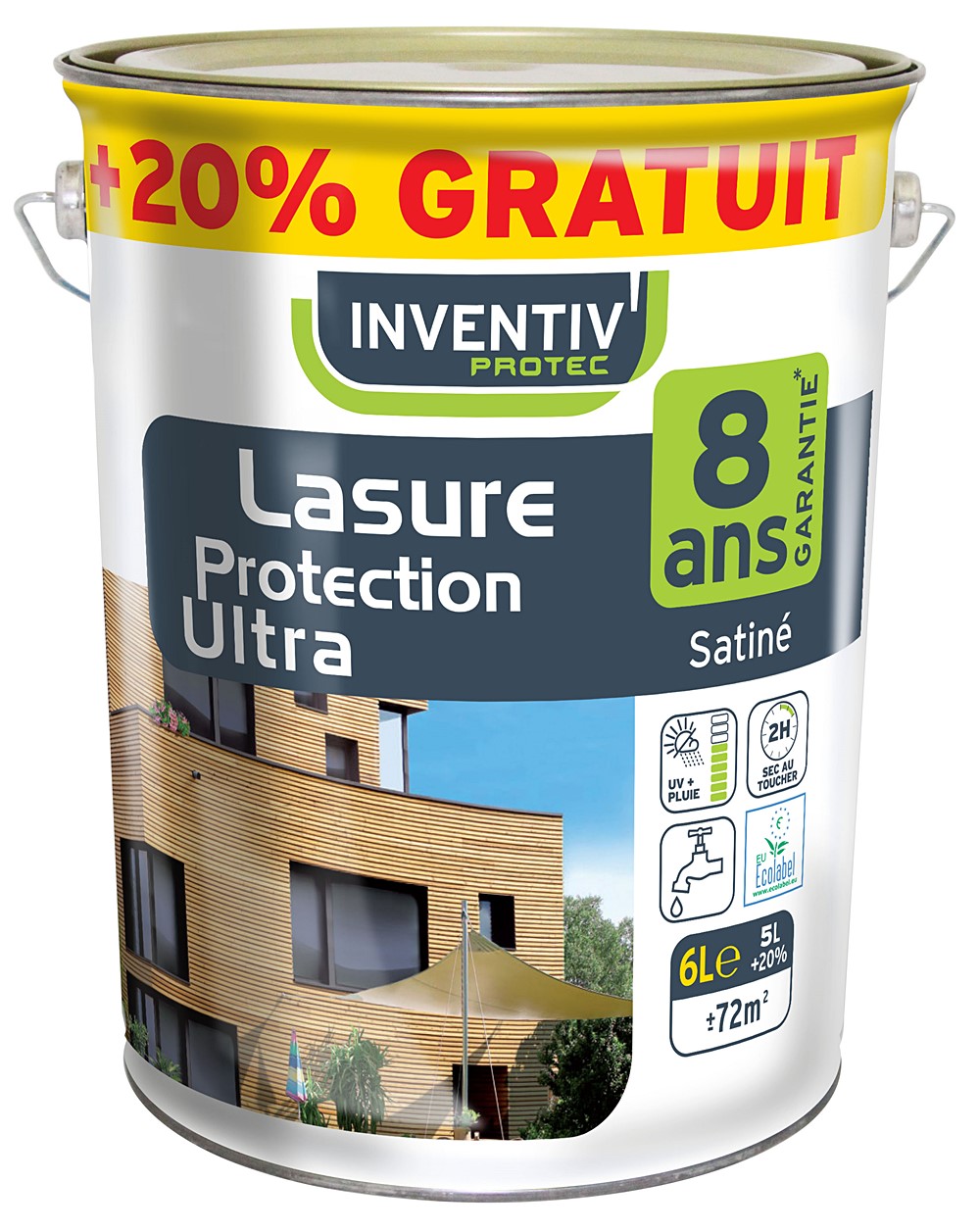 Lasure Protection Ultra 8 ans chêne clair 5L+20% - INVENTIV
