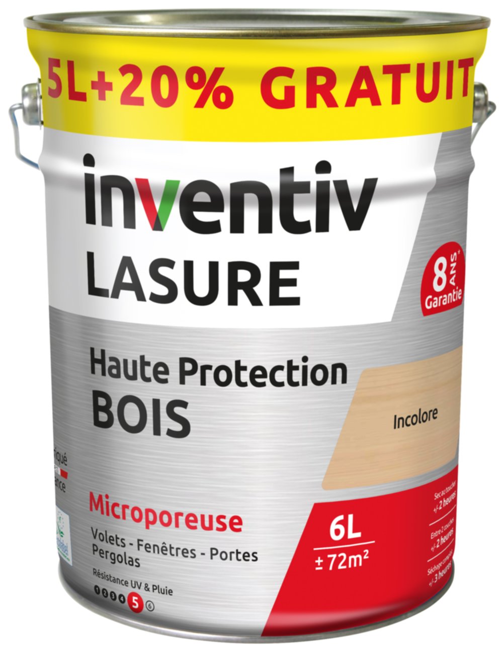 Lasure Haute Protection bois 8 ans incolore 5L+20% - INVENTIV