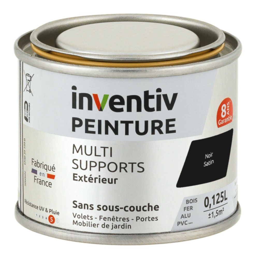 Peinture Extérieure Bois Fer Plastique Noir Satiné 0,125L - INVENTIV